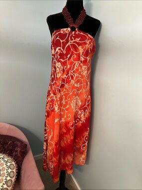 Rabbit Rabbit Rabbit Red and Orange Asymmetrical Halter Dress